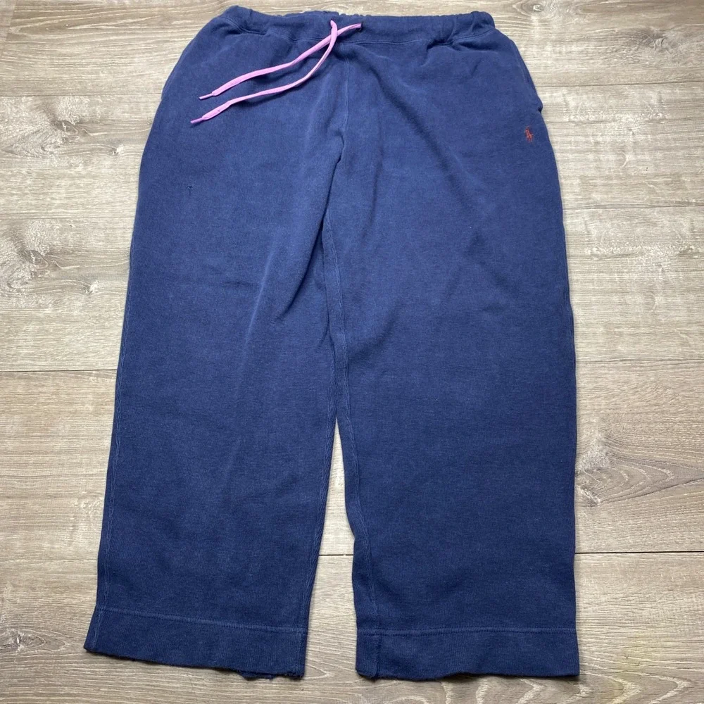 Polo Ralph Lauren Sweatpants Mens M Navy Blue Pink Drawstring Wide Leg Lounge